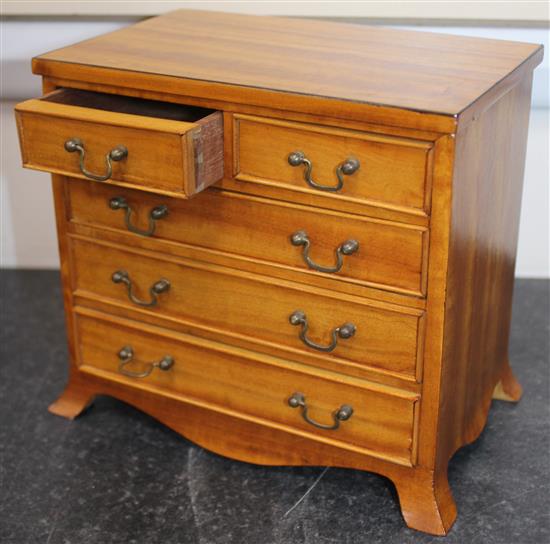 A Fergus Lane miniature George III style satinwood cylinder roll top desk, cylinder bureau 8.5in.